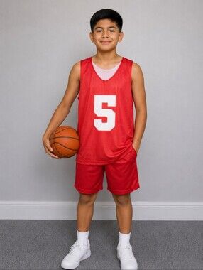 A4 Reversible Basketball Practice Jersey Red White Medium  Number 5